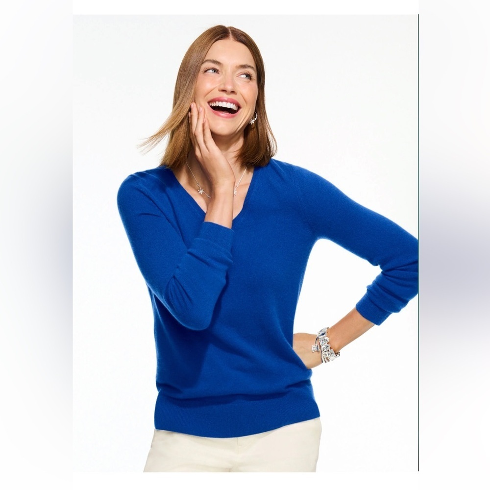 Talbots Pure Cashmere V-neck Sweater in Blue Majesty Size XL Like New - Picture 8 of 8